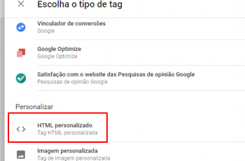 Tipo de Tag: HTML Personalizado