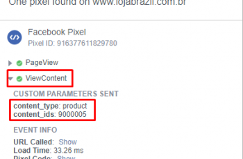 Facebook Pixel Helper: Página do Produto